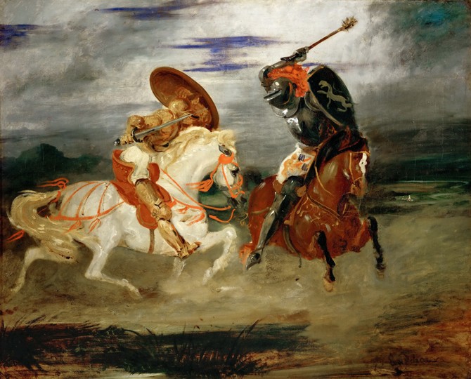 Knights Fighting in the Countryside od Ferdinand Victor Eugène Delacroix