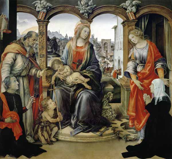 Nerli Altarpiece: Madonna and Child with the young St. John the Baptist, St. Martin, St. Catherine a od Filippino Lippi
