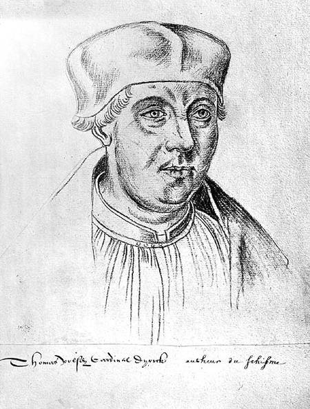 Ms 266 f.257 Portrait of Thomas Wolsey, cardinal of York, from the Recueil d'Arras, sketch from a po od Flemish School