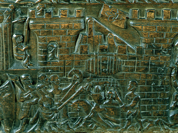 The Courtrai Chest depicting the attack of the Courtrai garrison, during the Battle of the Golden Sp od Flemish School