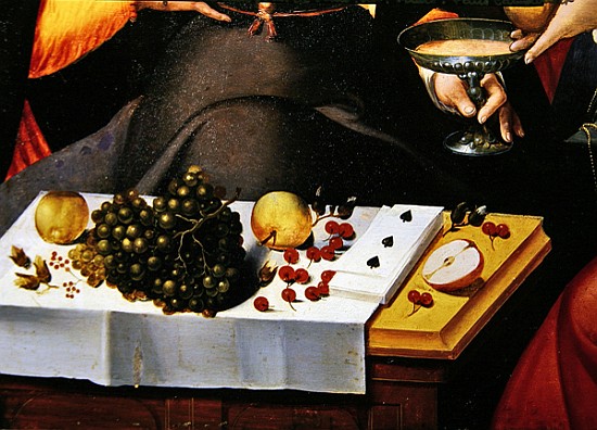 Scene Galante at the Gates of Paris, detail of fruits, playing cards and a goblet (detail of 216104) od Flemish School