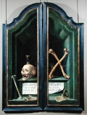 Vanitas, reverse of two panels from a triptych