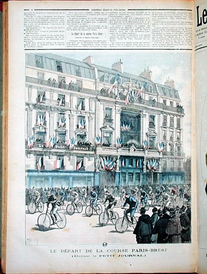 The start of the Paris-Brest bicycle race in front of the offices of ''Le Petit Journal'', illustrat od Fortune Louis Meaulle