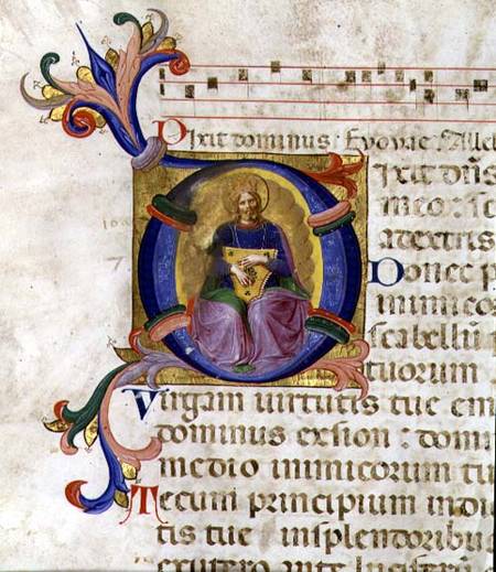 Ms 531 f.169v Historiated initial 'D' depicting King David with his lyre, from a psalter from San Ma od Fra Beato Angelico