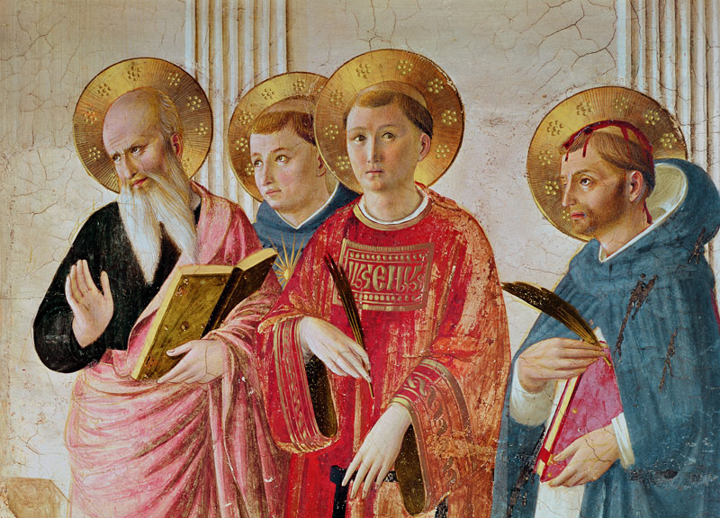 Madonna of the Shadow, detail of Saints John the Evangelist, Thomas Aquinas, Lawrence and Peter Mart od Fra Beato Angelico