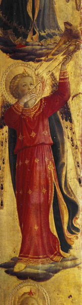 Angel Playing a Trumpet, detail from the Linaiuoli Triptych od Fra Beato Angelico