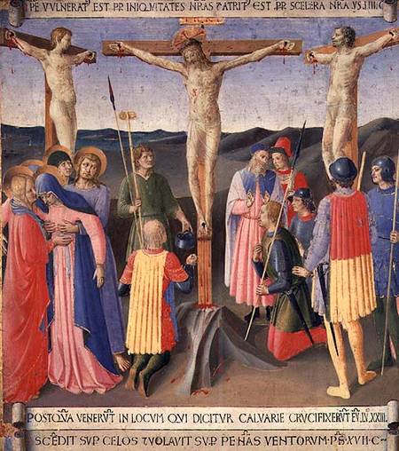 Christ on the Cross between the Two Thieves, detail from panel four of the Silver Treasury of Santis od Fra Beato Angelico