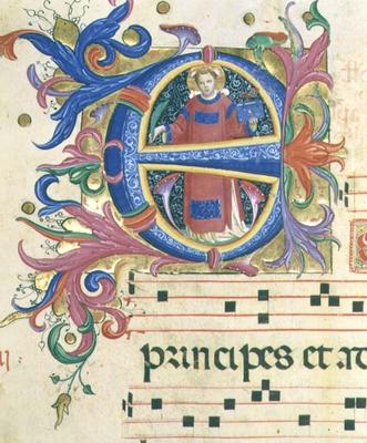 Missal 558 f.156v Historiated initial 'E' depicting St. Stephen od Fra Beato Angelico