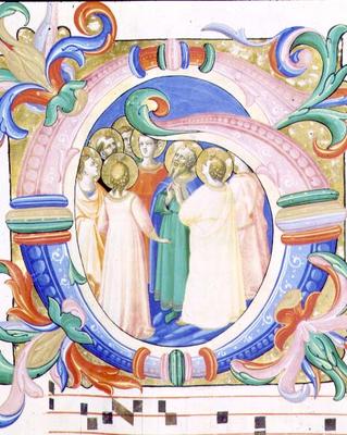 Missal 558 f.41v Historiated initial 'G' depicting the Pentecost od Fra Beato Angelico