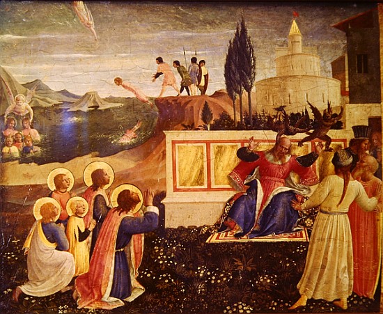 Saints Cosmas and Damian are thrown into the sea; demons escape from the mouth of the proconsul Lysi od Fra Beato Angelico