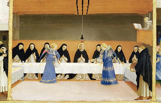 St. Dominic and his Companions Fed Angels, from the predella panel of the Coronation of the Virgin,  od Fra Beato Angelico