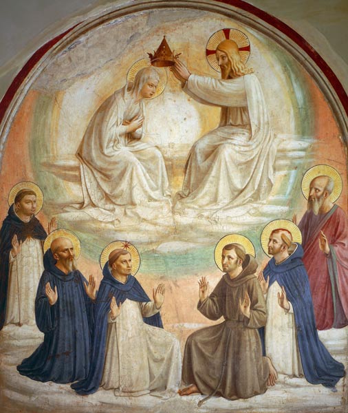 The Coronation of the Virgin, with Saints Thomas, Benedict, Dominic, Francis, Peter the Martyr and P od Fra Beato Angelico