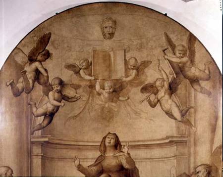 The Great Council Altarpiece, detail depicting musical angels holding aloft a book od Fra Bartolommeo