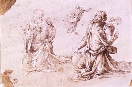 Three studies of a female figures for The Woman of Samaria (pen and ink on paper) od Fra Bartolommeo