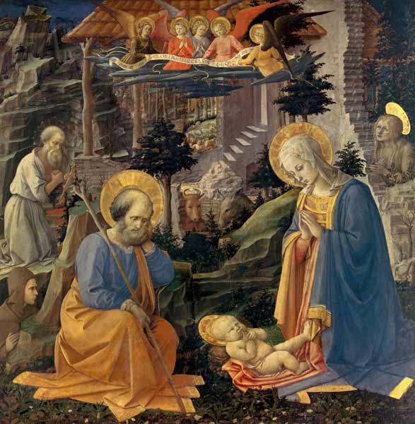 Adoration of the Child with the Saints Joseph, Jerome, Magdalena and Hilarion od Fra Filippo Lippi