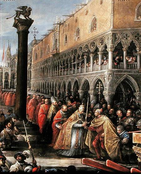 Pope Alexander III, at the head of a procession, presents a sword to a notable Venetian od Francesco da Ponte