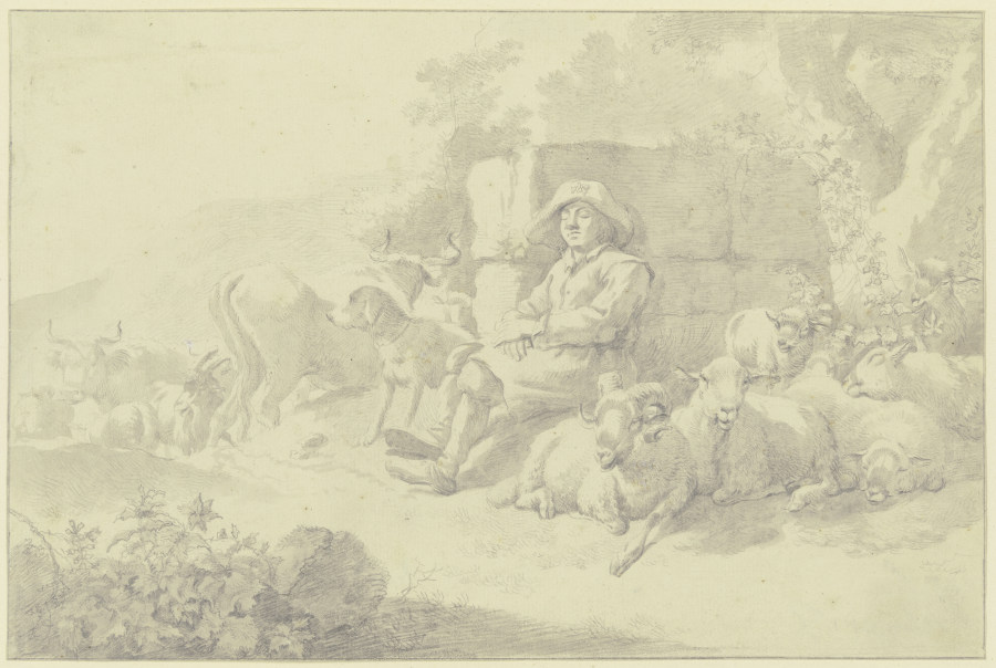 Schlafender Hirte bei den Schafen od Francesco Londonio