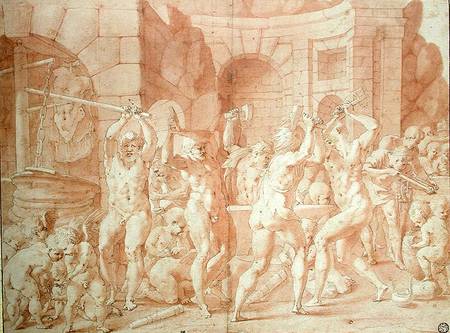 Cylopses in the Forge of Vulcan (pen & ink and red chalk on paper) od Francesco Primaticcio