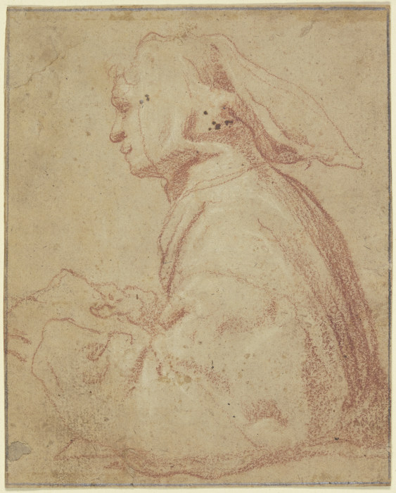 Halbfigur eines Mönches im Profil nach links, mit Kapuze und aufgeschlagenem Buche od Francesco Vanni