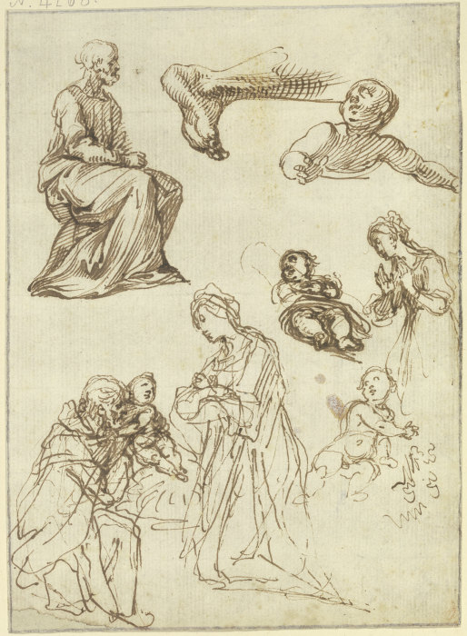 Studienblatt: Apostel, Geburt und Anbetung Christi, Fuß eines Knienden od Francesco Vanni
