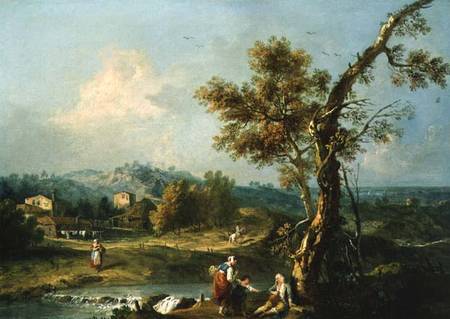 An Italianate River Landscape with Travellers od Francesco Zuccarelli