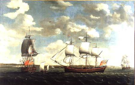 Portrait of an East Indiaman in three positions off Portsmouth od Francis Holman