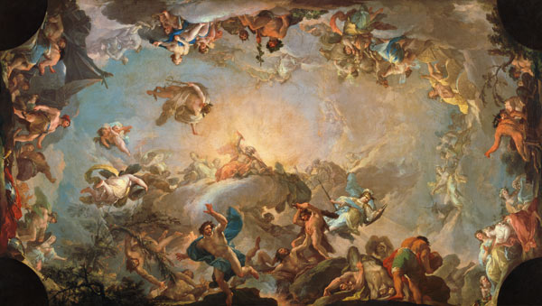 The Fall of the Giants besieging Olympus od Francisco Bayeu y Subias