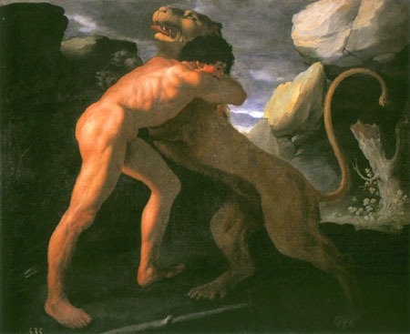 Hercules fights with the nemeischen lion od Francisco de Zurbarán (y Salazar)