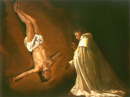 The vision of the St. Peter Nolascus with the crucified apostle Peter od Francisco de Zurbarán (y Salazar)