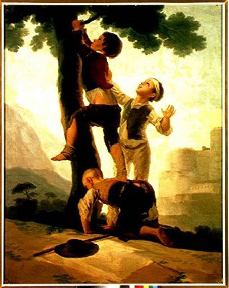 Boys Climbing a Tree, cartoon for a tapestry od Francisco José de Goya