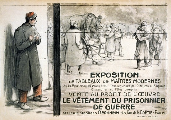 Advertisement for an Exhbition of Paintings to be sold to raise money for clothing for Prisoners of  od Francisque Poulbot