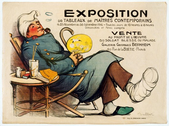 Poster advertising an Exhibition of paintings to raise money for wounded and ill soldiers in Paris od Francisque Poulbot