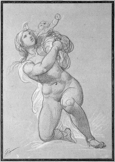 Kneeling nude woman holding a child od Francois André Vincent