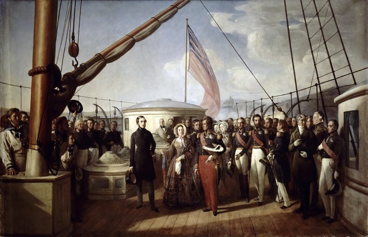 Queen Victoria recieved the King Louis Philippe I on board the Royal Yacht, 2 September 1843 od François August Biard