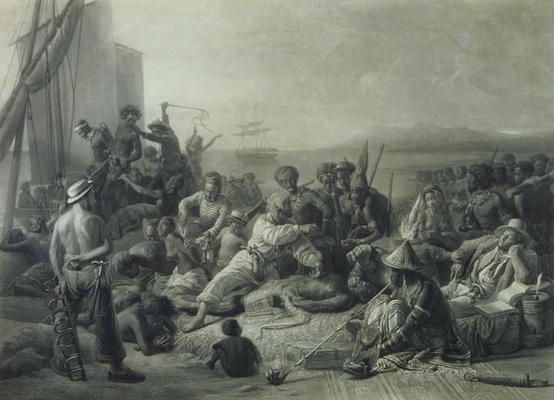 Scene on the Coast of Africa, engraved by Wagstaff, London, 1844 (mezzotint) od François August Biard
