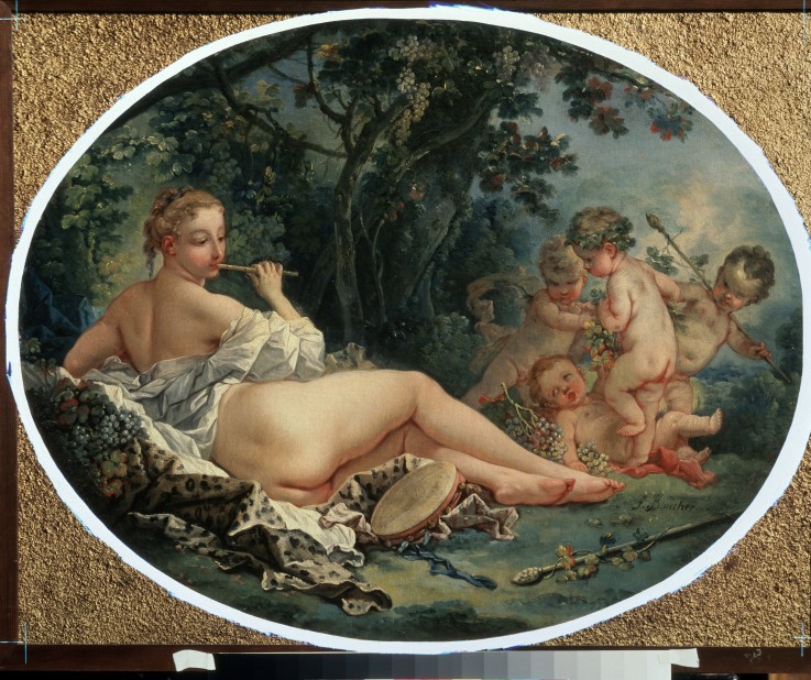 Bacchante playing a reed-pipe od François Boucher