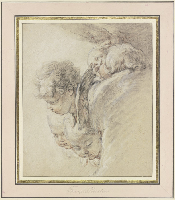 Engelsköpfe in Wolken (Geburt Christi) od François Boucher