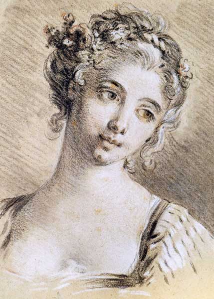 Head of a Young Girl (charcoal & white chalk on paper) od François Boucher