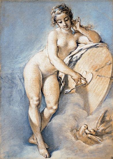 Venus Standing, Gesturing Towards A Heart On A Targe With Two Doves
