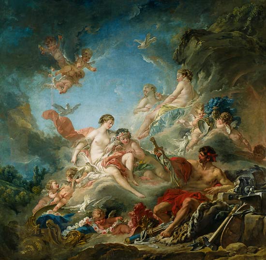 The Forge of Vulcan, or Vulcan presenting arms for Aeneas to Venus, tapestry cartoon od François Boucher