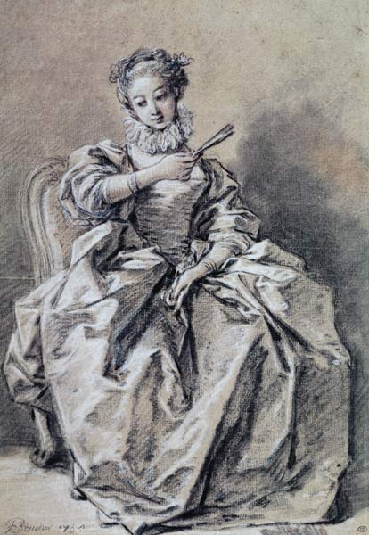 Woman in Spanish Costume (charcoal & white chalk on paper) od François Boucher