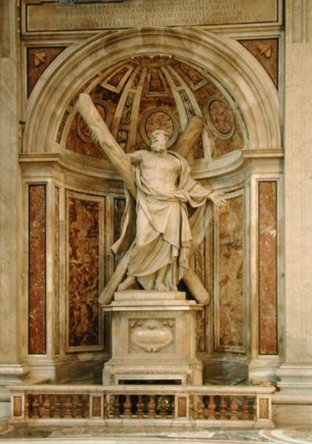Statue of St. Andrew, at the base of the four pillars supporting the dome od Francois Duquesnoy