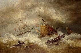 Sailing ships in a heavy swell od François Etienne Musin