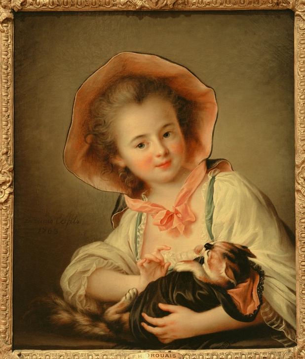 Young Girl Playing with a Cat od François-Hubert Drouais