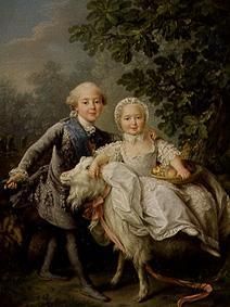 Child portrait Charles Philippe of France with nurse Marie-Adelaide od François-Hubert Drouais