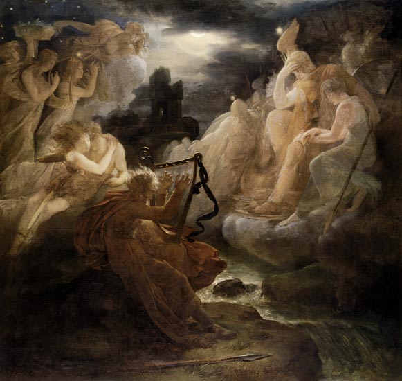 Ossian wakes the spirits on the shore of the Lora with the tone of his harp od François Pascal Simon Gérard