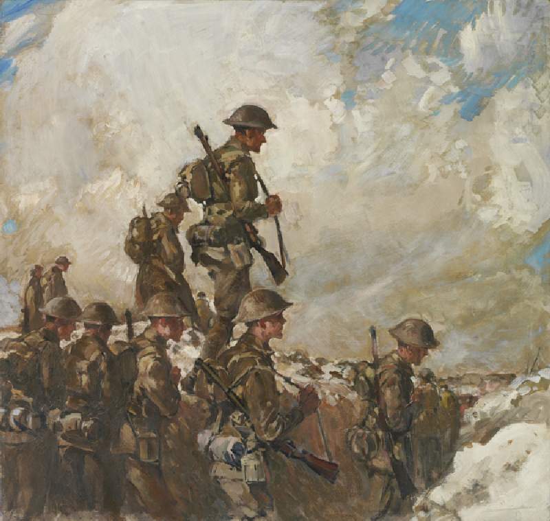 Through the saps to Pozieres, c.1918 (oil on canvas) od Frank Crozier