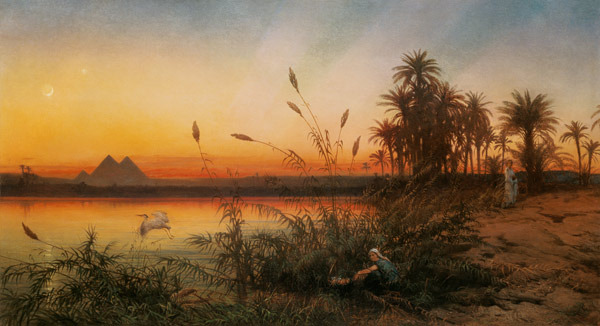 Look to the pyramids of Gizeh at sunset from the island of Roda od Frank Dillon