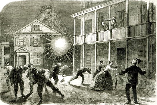 The Federals shelling the City of Charleston: Shell bursting in the streets in 1863 od Frank Vizetelly