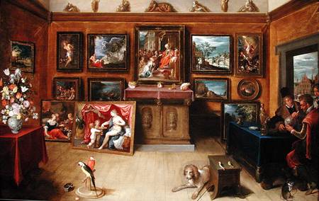 Picture Gallery with a Man of Science Making Measurements on a Globe od Frans Francken d. J.